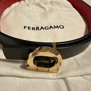Salvatore Ferragamo Black Belt with Gold Buckle